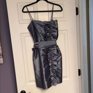 Jump Gray Asymmetrical Ruched Sheath Mini Dress